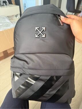 Off-White Black Men's Backpack with Diagonal Gloss Stripe and Arrow Logo